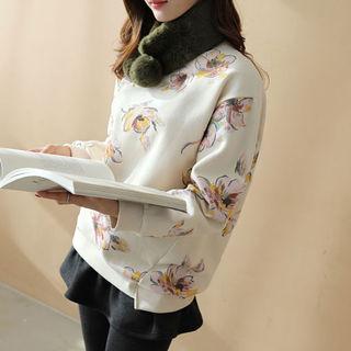 Flower Pattern Fleece-lined Sweatshirt