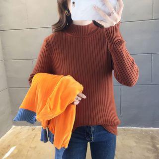 Fleece-lined Mock-turtleneck Ribbed Sweater