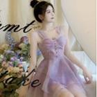 Wide Strap Mesh Mini A-line Dress