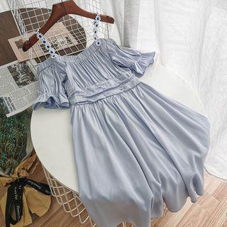 Flower Detail Cold-shoulder A-line Dress