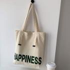 Lettering Canvas Tote Bag Happiness Lettering - Green - One Size