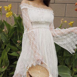 Off-shoulder Long-sleeve Lace Dress