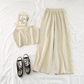 Set: Knit Camisole + High-waist Wide-leg Pants
