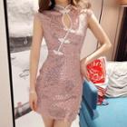 Traditional Chinese Cap-sleeve Glitter Mini Sheath Dress