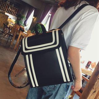 Faux-leather Stripe Contrast Backpack