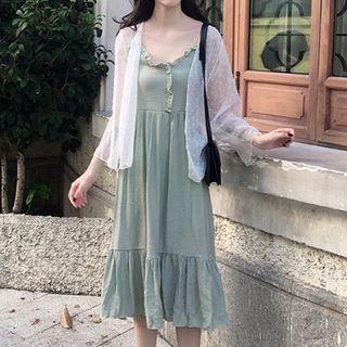 Sheer Jacket / Spaghetti Strap A-line Midi Dress