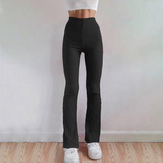 High-waist Striped Boot-cut Pants