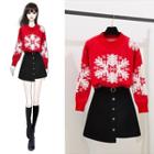 Snowflake Pattern Sweater / A-line Skirt / Set