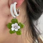 Flower Alloy Dangle Earring 1 Pair - White & Green - One Size
