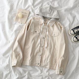 Hooded Denim Jacket Almond - One Size