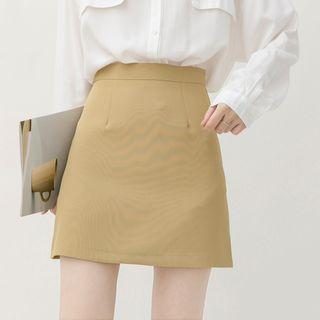 High-waist Plain Mini A-line Skirt