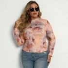 Plus-size Long-sleeve Tie-dye T-shirt