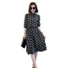 Patterned Long Sleeve A-line Chiffon Dress
