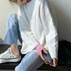 Melange Cable Knit Sweater / Mock-turtleneck Long-sleeve Top