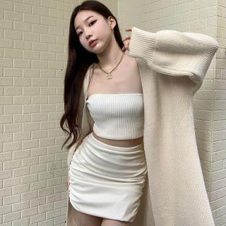 Knit Cropped Tube Top / Cardigan / Mini Pencil Skirt