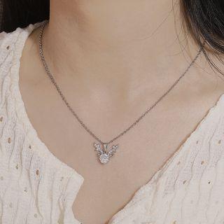Antler Rhinestone Necklace Silver - One Size