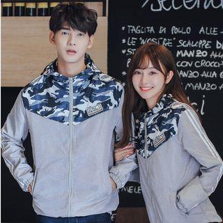 Couple Matching Camouflage Panel Hooded Jacket