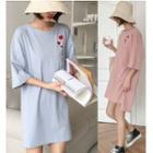 Heart Embroidered Elbow-sleeve T-shirt Dress