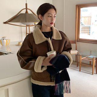 Faux-shearling Zip-up Jacket Brown - One Size