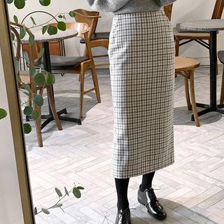 H-line Wool Blend Check Skirt