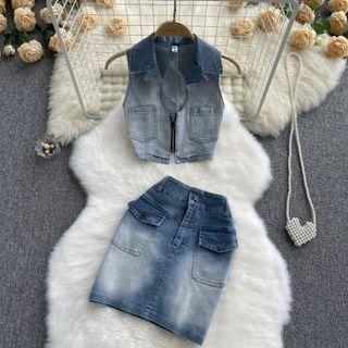 Set: Denim Vest + Pencil Skirt
