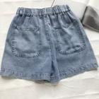 Band-waist Pocket Denim Wide-leg Shorts Blue - One Size