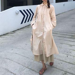 Long Sleeve Shirt Dress Almond - One Size