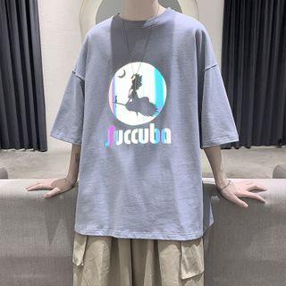 Elbow-sleeve Reflective Printed T-shirt