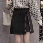 Asymmetric High-waist Studded A-line Skirt