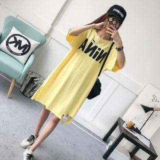 Ripped Lettering Elbow-sleeve T-shirt Dress