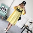 Ripped Lettering Elbow-sleeve T-shirt Dress