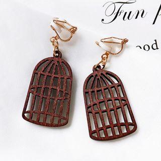 Wooden Birdcage Earring