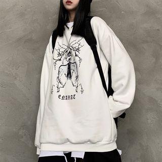 Skeleton Print Round Neck Pullover