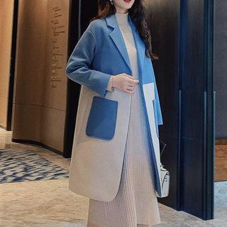 Color Block Open Front Midi Coat Blue - Xl