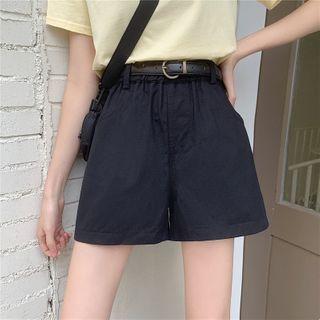 Elastic-waist Pocket Straight-leg Shorts