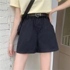 Elastic-waist Pocket Straight-leg Shorts
