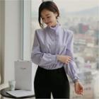 Frill-neck Stripe Shirt Violet - One Size