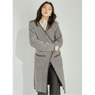 Open-front Chevron Patterned Long Cardigan