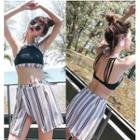 Set: Stripe Trim Halter Bikini Top + Swim Skirt