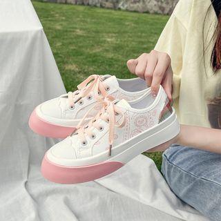 Cartoon Print Platform Lace Up Sneakers