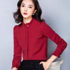 Frill Trim Stand Collar Blouse