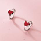 Sterling Silver Heart Earring 1 Pair - Red Heart - Silver - One Size