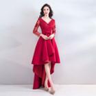 3/4-sleeve Embroidered High-low Prom Dress