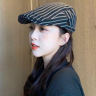 Striped Flat Cap Black - One Size