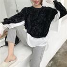 Color-block Mock-two Velvet Top / Plain Pants