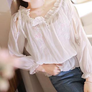 Off-shoulder Embroidered-detail Blouse
