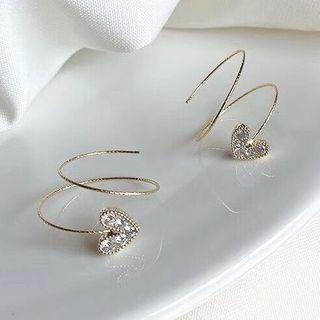 Rhinestone Heart Swirl Earring 1 Pair - As Shown In Figure - One Size