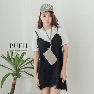 Set: Plain Tee + V-neck Denim Dress