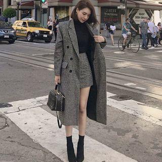 Set: Double Breast Houndstooth Coat + Mini Fitted Skirt