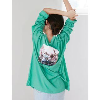 Long-sleeve Printed Oversized T-shirt